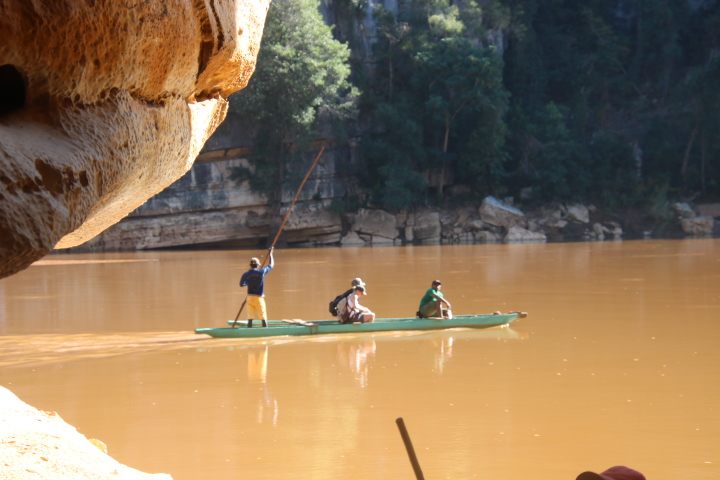 A pirogue crossing a river in western Madagascar